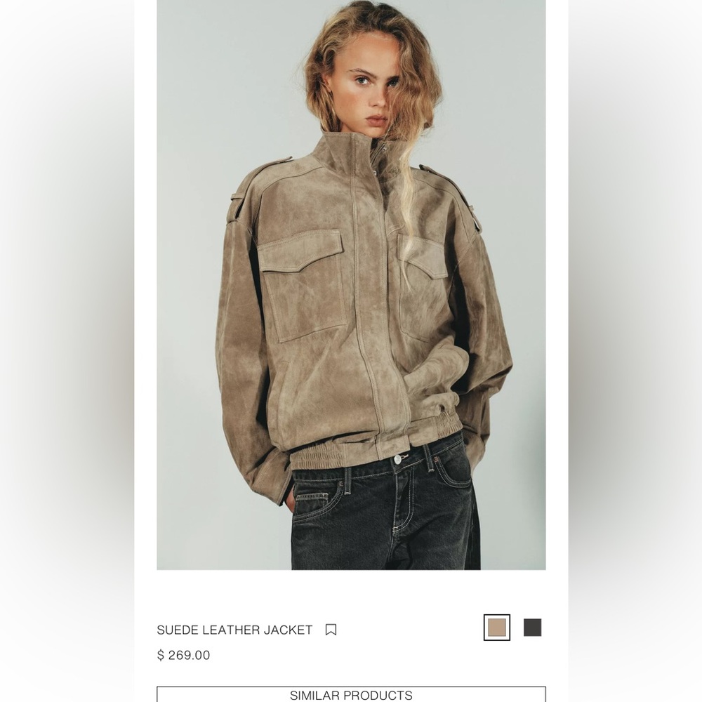 Zara Tan Suede Leather Jacket